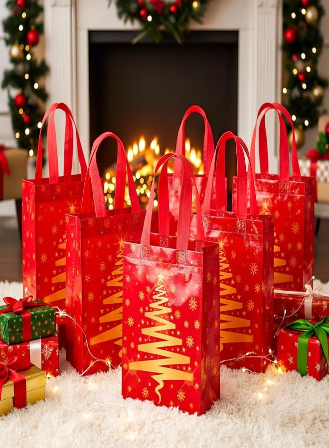 Threlaco 30 Pcs Christmas Gift Bags Bulk Reusable Non Woven Christmas Tree Red and Gold Goodie Treat Bags with Handles for Xmas Holiday Party Favors Gifts Wrapping, 10 x 8 x 4 Inch - Image 2